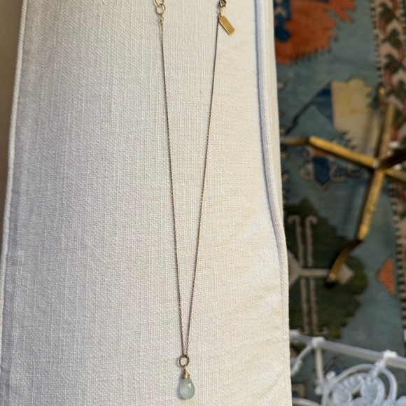 Rafia Jewelry Adjustable March Birthstone Necklace | Color: Aquamarine, Gold - Picture 4 of 15